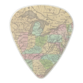 US, Canada Hand Colored Atlas Map Acetal Guitar Pick