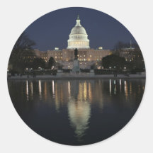 US Capitol Building Night Round Sticker