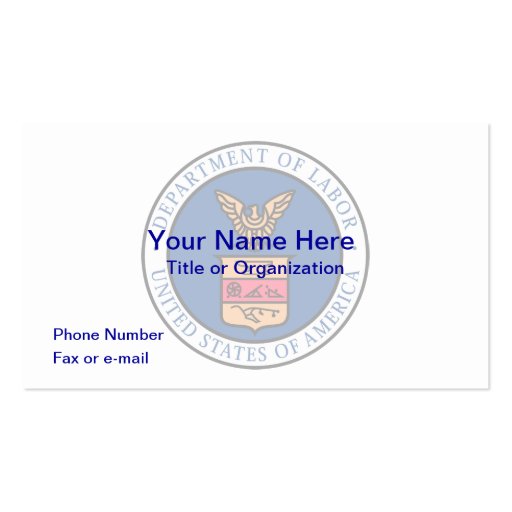US Department of Labor Business Card (front side)