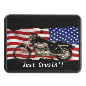 US Flag and Motorcycle Design Tow Hitch Covers