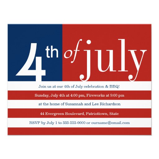 US Flag Fourth of July Party Invitation (front side)