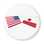 US &amp; Gibraltar Flags Refrigerator Magnets
