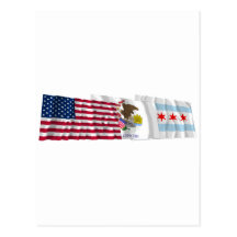 US, Illinois and Chicago Flags Post Cards