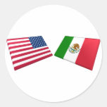 US & Mexico Flags Round Sticker