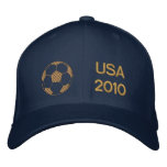 USA 2010 gold embroidered soccer ball cap Embroidered Baseball Cap