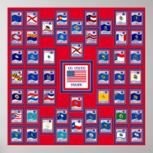 USA 50 STATE FLAGS RED/557 POSTERS