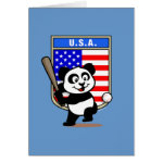 This cute little panda is ready to play for the American team! Panda holds a bat and is about to swing at the ball. Great for fans of the USA baseball team or American baseball players.