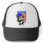 This cute little panda is ready to play for the American team! Panda holds a bat and is about to swing at the ball. Great for fans of the USA baseball team or American baseball players.