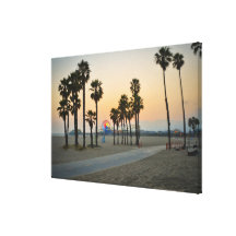 USA, California, Santa Monica Pier at sunset Stretched Canvas Print