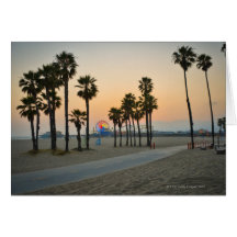 USA, California, Santa Monica Pier at sunset Greeting Card