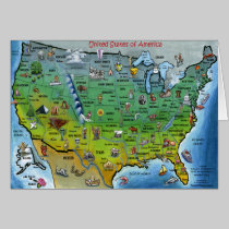 USA Cartoon Map cards