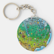 USA Cartoon Map Key Chains