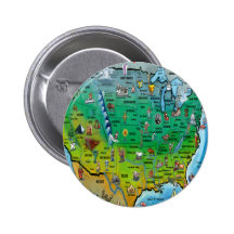 USA Cartoon Map Pinback Buttons