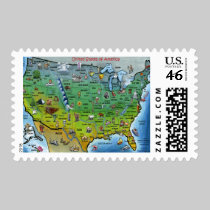 USA Cartoon Map stamps