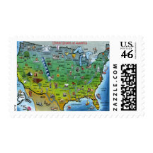 USA Cartoon Map Postage