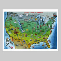 USA Cartoon Map postcards