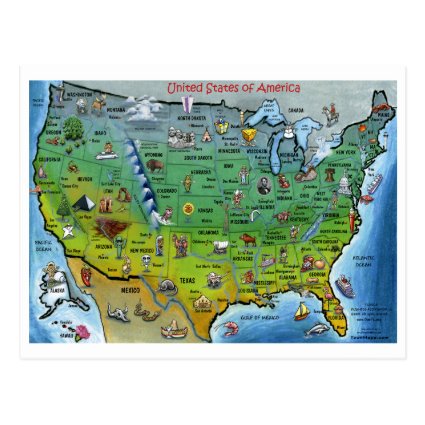 USA Cartoon Map Postcards