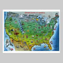 USA Cartoon Map postcards