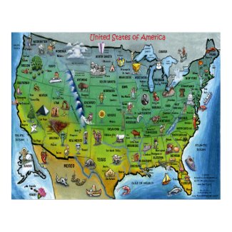 USA Cartoon Map print