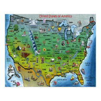 USA Cartoon Map posters by FunGraphix USA Cartoon Map posters