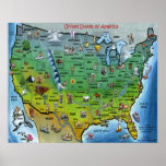 USA Cartoon Map Poster