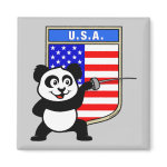 This cute panda loves fencing. Panda has his foil ready for a fencing match! This cute fencing panda shirt with a large flag of the United States is a great gift for fencers or fencing fans!