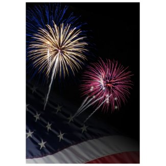 USA Flag and Fireworks Postage Stamp stamp