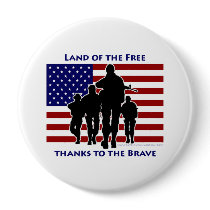 USA Flag and Soldiers Silhouette Button