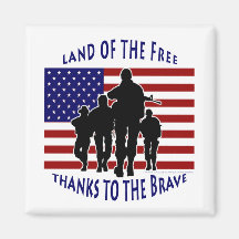 USA Flag and Soldiers Silhouette Magnet