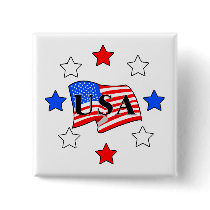 USA Flag and Stars Pinback Buttons