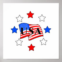 USA Flag and Stars Print