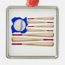 USA Flag Baseball Theme Christmas Ornaments