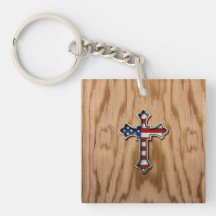 USA Flag Cross Acrylic Keychain
