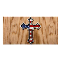 USA Flag Cross Photo Greeting Card