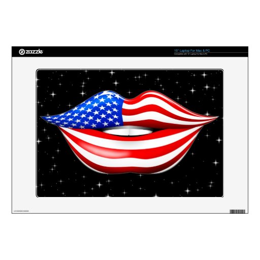 USA Flag Lipstick on Smiling Lips 15" Laptop Skin