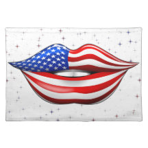 USA Flag Lipstick on Smiling Lips American MoJo Pl Placemat