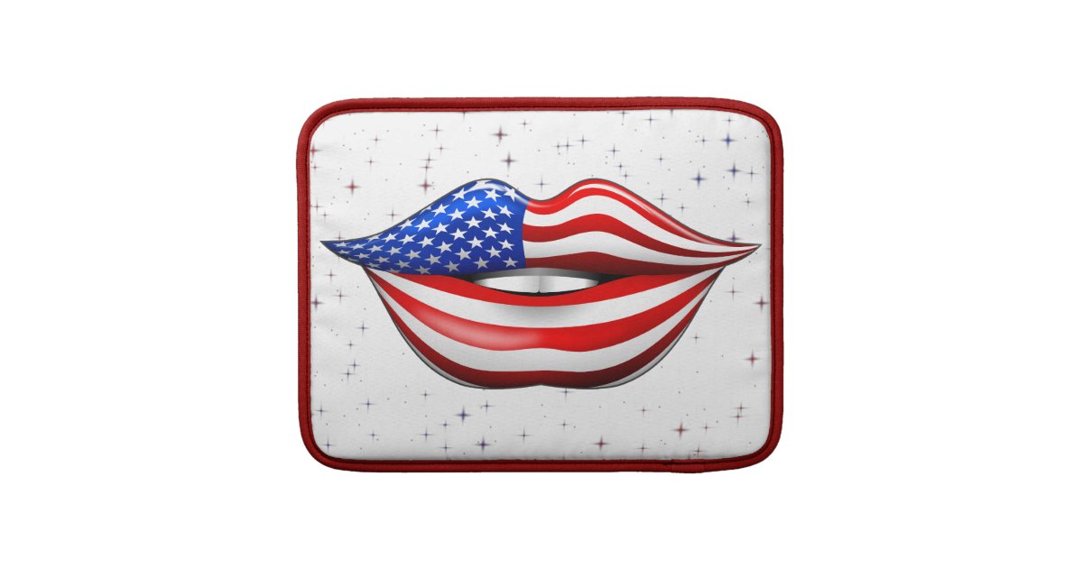 USA Flag Lipstick on Smiling Lips MacBook Sleeves Zazzle