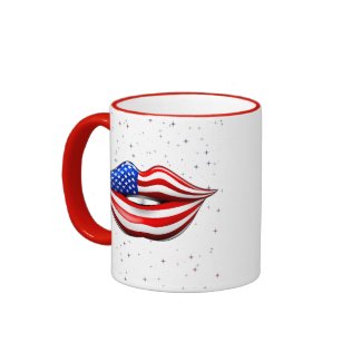 USA Flag Lipstick on Smiling Lips Mug