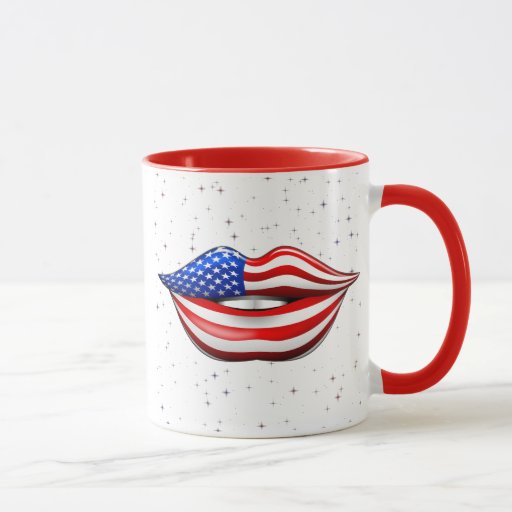 USA Flag Lipstick on Smiling Lips Mug Zazzle