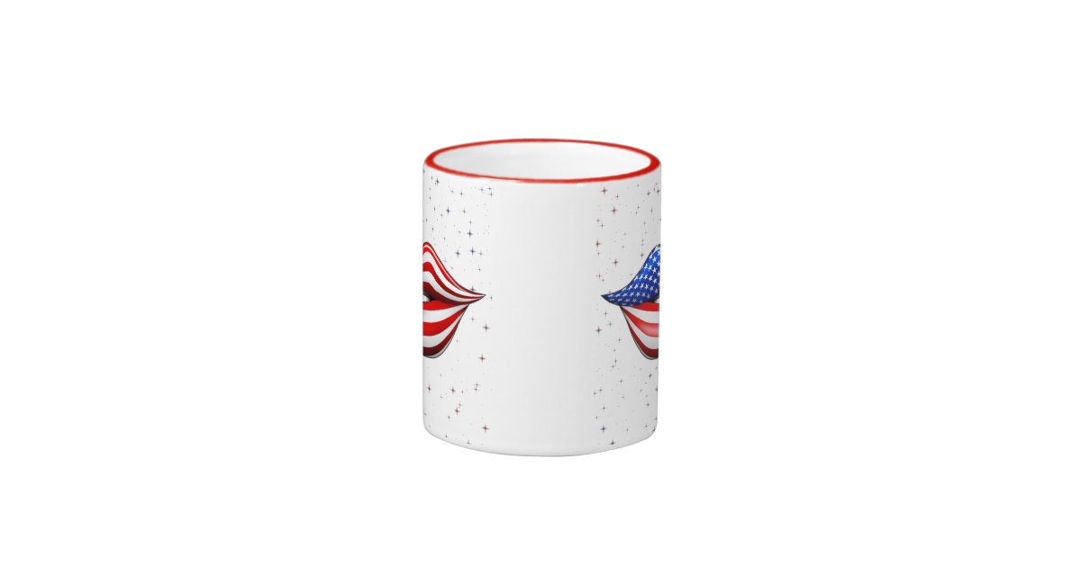 USA Flag Lipstick on Smiling Lips Mug Zazzle