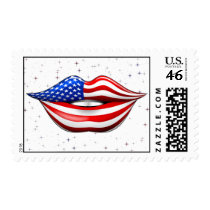 USA Flag Lipstick on Smiling Lips Postage