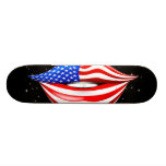 USA Flag Lipstick on Smiling Lips Skateboard