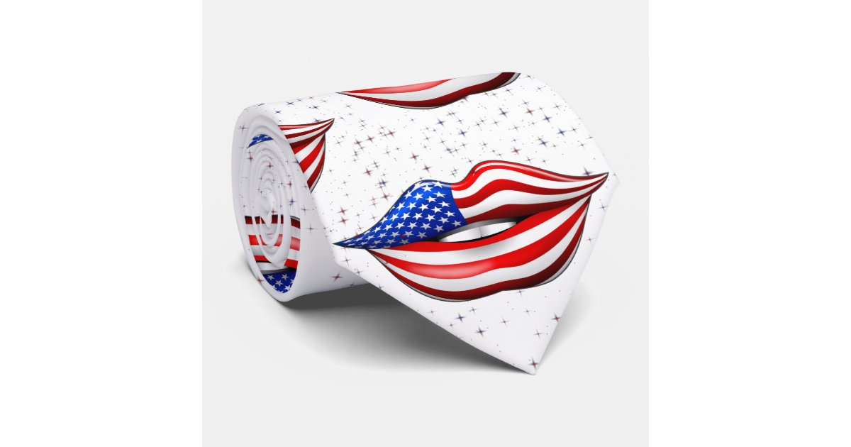 USA Flag Lipstick on Smiling Lips Tie Zazzle