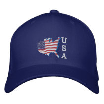 USA Flag Map RB Embroidered Hat