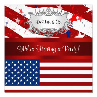 USA Flag Party Invitation Red White Blue Silver