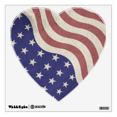USA flag patriotic rustic weathered Heart Wall Skins