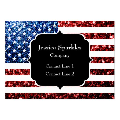 USA flag red and blue sparkles glitters Monogram Business Card Template