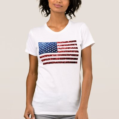 USA flag red & blue sparkles glitters T-shirt