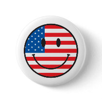 USA Flag Smiley Happy Face Pins