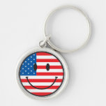USA Flag Smiley Happy Face Key Chains